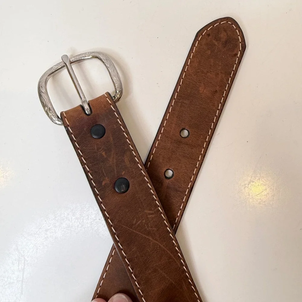 Nocona Leather Belt Kids Brown Concho Whipstitch Western Rodeo N4421644 Size 22